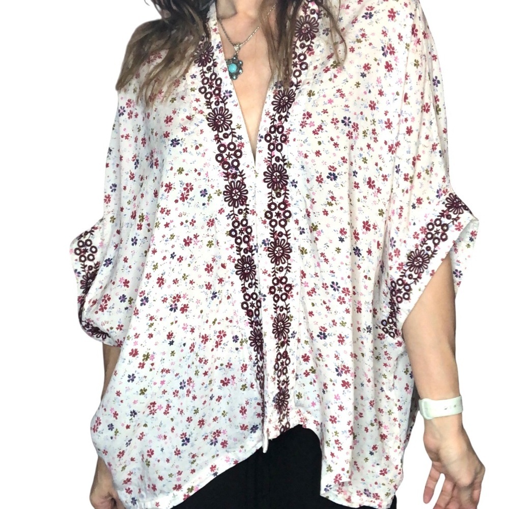 Vtg 90's Y2K Arizona Jeans Floral Kimono Sz M/L Embroidered Cottagecore Boho